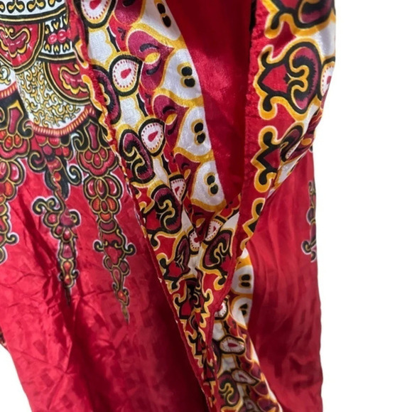 Ashro 1990’s one size red black yellow Hippie‎ boho maxi v-neck caftan dress - Picture 5 of 7